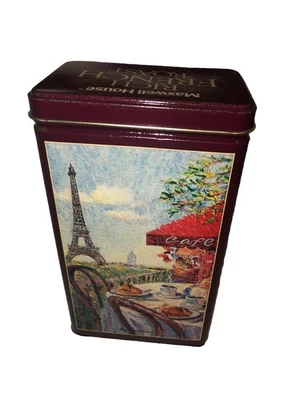 Caja de lata de metal de café tostado francés rico Maxwell House vintage bote París Foto 1 de 4
