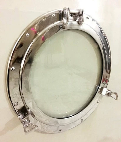 24 inches Canal Boat Porthole Window Glass Nickel Finish Ship Window Wall Window Cover