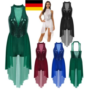 DE Damen Tanzkleid Pailletten Ballettkleid Ärmellos Gymnastik Latein Kleid - Bild 1 von 62