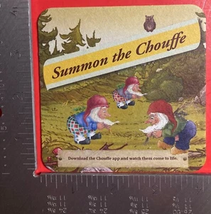 LA CHOUFFE BELGIUM GNOMES Summon the Chouffe 4 X 2 pulgadas MONTAÑA RUSA DE CERVEZA CUADRADA - Imagen 1 de 2
