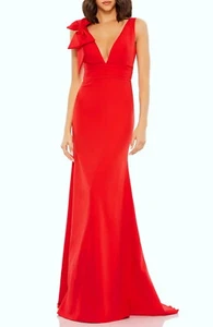 Vestido Mac Duggal Rojo Lazo Hombro Cuello en V Talla 16 $298 - Imagen 1 de 3