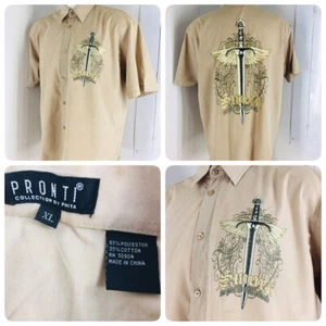 PRONTI COLLECTION Phita Mens Sz XL SS Shirt Button Front Full Gold Sword Print  - Picture 1 of 11