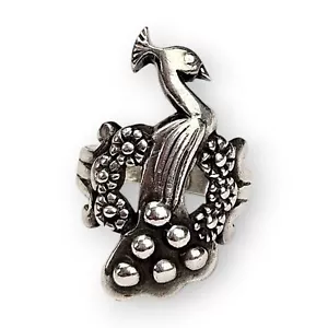 Anillo de pavo real metálico de mujer fundido a mano roca de motociclista extra ancha plata 925 9 - Imagen 1 de 12