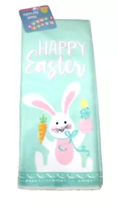 Happy Easter Bunny Kitchen Towel 15 x 25 Dish Hand Rabbit Egg Carrot - Picture 1 of 4