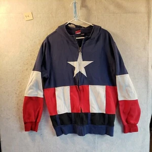 Marvel Captain America BOYS 2XL XXL Blue Full Zip Hoodie Mask Pockets Read Stain - Picture 1 of 11