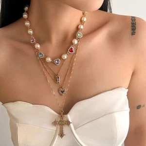 Multilayer Clavicle Chain Rhinestone Sweater Chains Jewelry - Picture 1 of 7