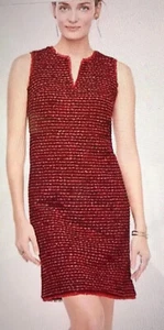 Ann Taylor Women's Red Multi Fringe Tweed Shift Dress Size 2 MSRP:$149 - Picture 1 of 11