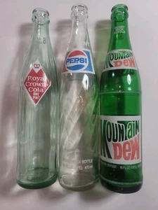 Vintage Soda Bottles Lot Pepsi, Mountain Dew And Royal Crown Cola 1 Pint Bottles - Picture 1 of 5