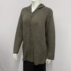 Margaret O'Leary Cardigan Jacke Frontreißverschluss & Kapuze schwarz taupe meliert Strick 1 - Bild 1 von 5