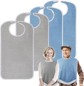 4 Pack Adult Bibs Eating Unisex elderly Reusable Waterproof Clothing Protectors - Picture 1 of 5