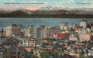 Postcard Seattle Puget Sound & Olympic Mountains Washington WA DB - Picture 1 of 2