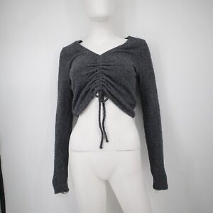 NWT Wild Fable Ruched Crop Top Size L Womens Long Sleeve Gray Fuzzy 