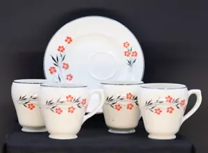 Vintage 1930er Mittagessen Snack Teller mit Tasse 4er Set - Edwin M. Knowles Co. - Bild 1 von 8