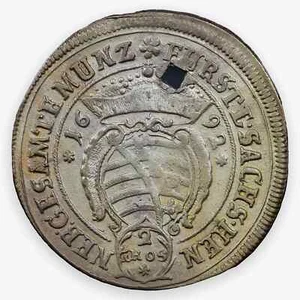 1692 German States (County of Henneberg Ilmenau/ Bernard) 2 Groschen - Holed - Picture 1 of 2