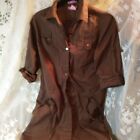 Comfortable She's So Cool Brown Belted Button Shift Dress 3/4 Sleeve Size M