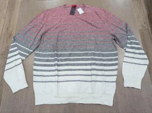 $695 Mens Isaia Linen/Cotton Striped Crewneck Sweater Red Large - Picture 1 of 6