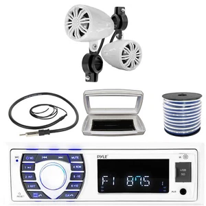 Pyle 1-DIN Bluetooth Marine MP3 Stereo W/White Cover, 2x 2.25’' 10W Max Speakers - Picture 1 of 7