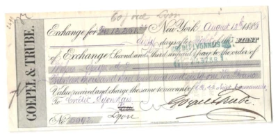 'Gopel &Trube' Bill of Exchange 1886 New York - Speyer & Co - Credit Lyonnais - Image 1 of 2