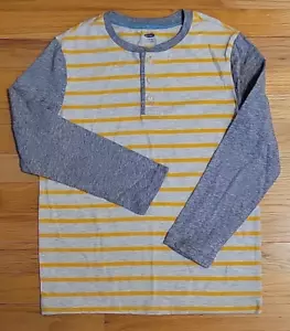 NEW Old Navy Boys Large 10-12 Long Sleeve Henley Shirt Oatmeal Stripe - Picture 1 of 8