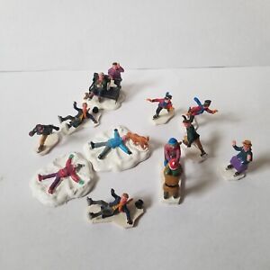 Set Of 11 Christmas Villagers Ice Skaters Ice Fishing Snow Angels 
