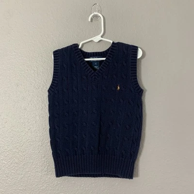 Polo Ralph Lauren Niños Talla 5 Tejido con Cable Suéter Chaleco Azul Marino Natural Poni Foto 1 de 4