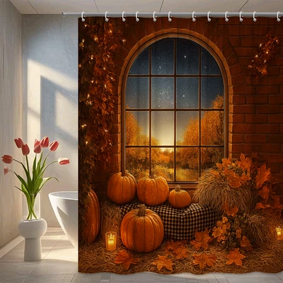 Cortina de ducha de calabaza de otoño - Decoración de otoño para Halloween Foto 1 de 4