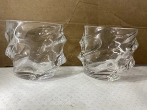 Pair Of Heavy Crystal Whiskey Glasses. Rippled Glacier Designed Body - Picture 1 of 13