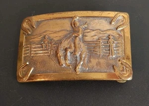Vintage Miller Ride Em Cowboy Denver Bronco Horseshoe Themed Bronze Belt Buckle - Picture 1 of 6