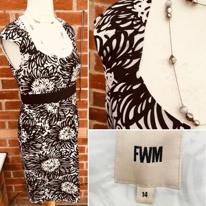 FENN WRIGHT MANSON Size 14 Black White Floral Dress Silk Summer Excellent L9 - Picture 1 of 7