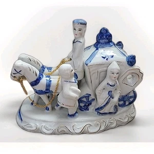 Selten | Viktorianische Porzellan Prinzessin Schloss Pferde & Kutsche Figur Blau | Rarität - Bild 1 von 14