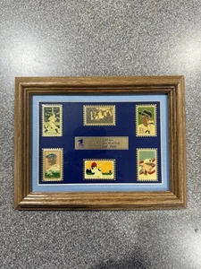 Framed USPS Baseball Commemorative Gold Stamp Pins Babe Ruth Gehrig Mantle - Picture 1 of 6