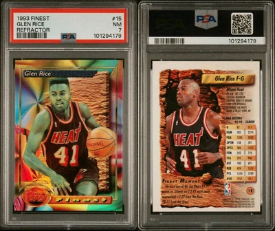 1993-94 Topps Finest Glen Rice Refractor #15 PSA 7 NM MIAMI Heat BASKETBALL CARD - Image 1 of 3