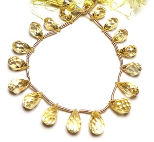 YELLOW CUBIC ZIRCONIA FACETED DROP BRIOLETTE 17 BEADS 618S 9.4x4.9mm to11.2x6mm - Picture 1 of 2