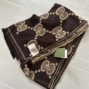 NWT Authentic GUCCI Scarf GG Logo 'Lady Nest Lux' - Brown/beige/gold - Picture 1 of 8