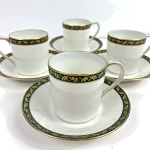 4 Haviland Limoges Demi Cup & Saucer Rue De Paradis Paris Green Gold Leaves READ - Picture 1 of 12