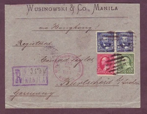 Copertina REG AD FILIPPINE a GERMANIA 1899 con MIL STA. & HONG KONG annulla una RARITÀ - Foto 1 di 2