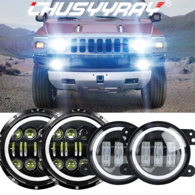 For Hummer H2 2003-2009 Pair 7 inch Round LED Headlights+ 4inch fog lights A - Image 1 of 4