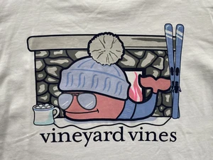 Vineyard Vines Shirt Size L (14) EUC White w/ Skiing Whale Classic! - Picture 1 of 5