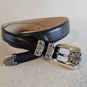 Arden Leather Co. Women's Black Belt Italian Calfskin Lizard Emboss Sz M Western - Picture 1 of 14