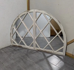 Rustic Farmhouse Shabby Chic White Wash Wood Window Pane Arch Wall Mirror - Picture 1 of 17