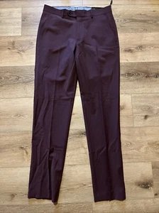 BAR III Suit Dress Pants 30x32 Burgundy Red Solid Wool Blend Slim Fit Stretch - Picture 1 of 4