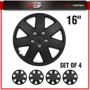 16 Inch Set of 4 Snap On Full Hub Caps Wheel Covers Fit R16 Tire & Rim Black - Picture 1 of 9