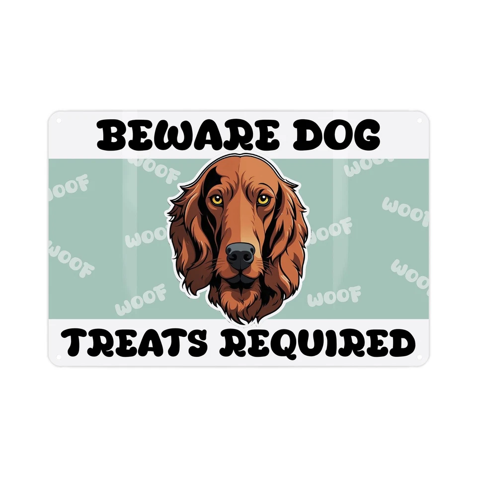 Cartoon Dog Novelty Metal Wall Sign - Treats Required - Irish Setter Gift - Image 1 of 1