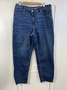 American Eagle Woman’s Straight Leg Mom Jeans Size 18 Long Dark Shadow Stretch - Picture 1 of 15