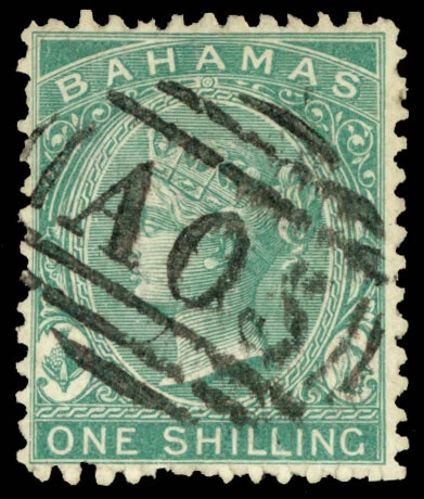 Bahamas #SG38 Used 1865 1sh Green Queen Victoria Perf 12½ Wmk Crown CC [15] - Image 1 of 1