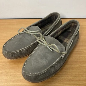 LL Bean Herren 8 M grau Leder Slipper Flanell gefüttert handgenäht Mokassin Slipper - Bild 1 von 11