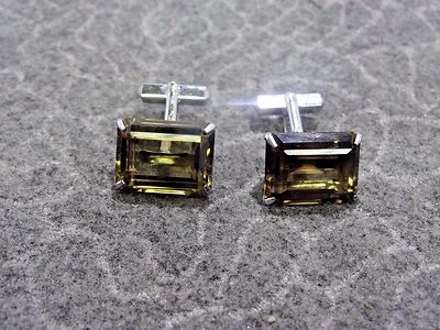 Sterling Silver Emerald Cut Smokey Quartz Looking Cufflinks - Image 1 of 4