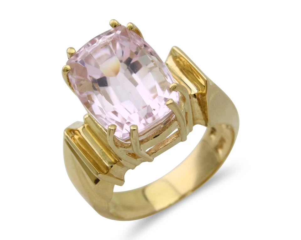 Женское кольцо из чистого золота 14 карат с одним натуральным добытым кунцитом 8,26 карата - Изображение 1 из 4