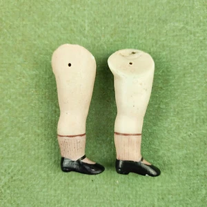 Antique porcelain dollhouse doll legs, wire fixing, 1.8" / 56 mm, black shoes - Picture 1 of 7