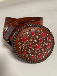 Nice Leather Work!_Very Rare Dsquared2 Spring 2006 Red Studs Western Belt_M - Picture 1 of 12